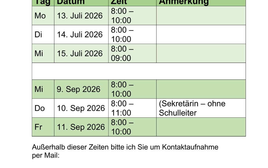 Amtstage in den Ferien
